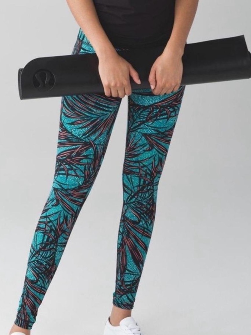 lululemon athletica Wunder Under Pant HR Fullux - Teal & Coral Print palm
